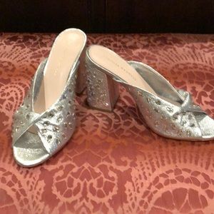 Silver, crystal studded evening shoes